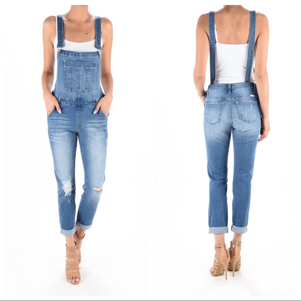 1 LEFT SALE-FIRM‼️5 🌟 Distressed Cuffed Overalls - Picture 2 of 3